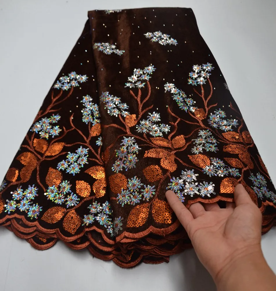 

African velvet Lace Fabric african tulle lace Embroidery Velvet Lace Fabric with Sequin High Quality For Wedding dress TS8576