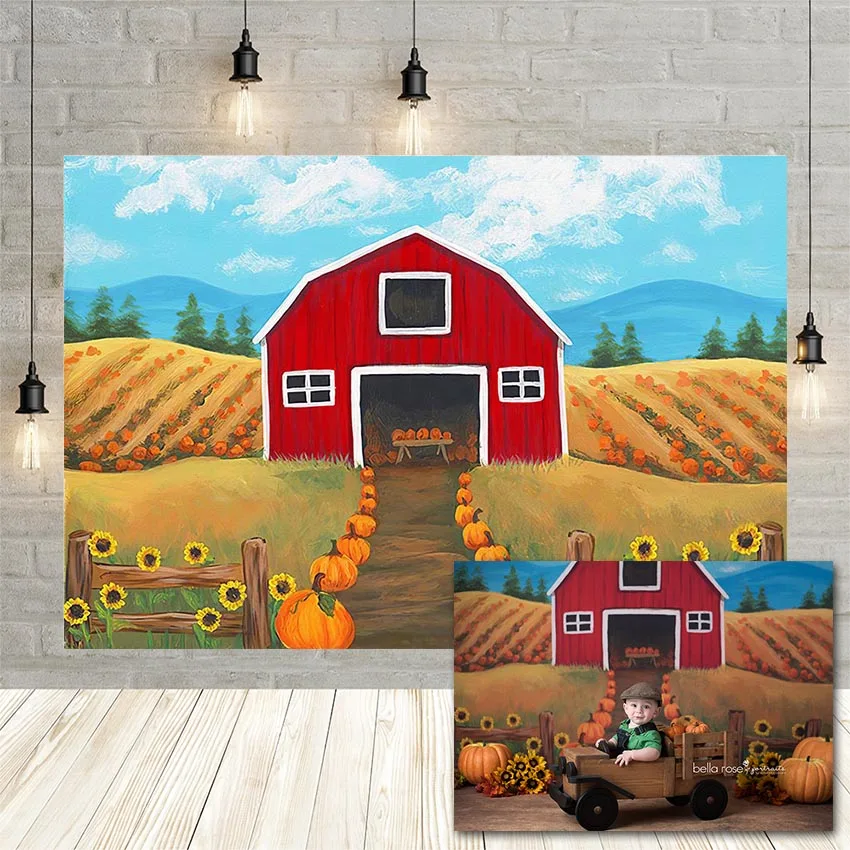 Avezano Autumn Harvest Photography Background Rural Farm Red House Yellow Grass Baby Portrait Backdrop Photophone Photo Studio