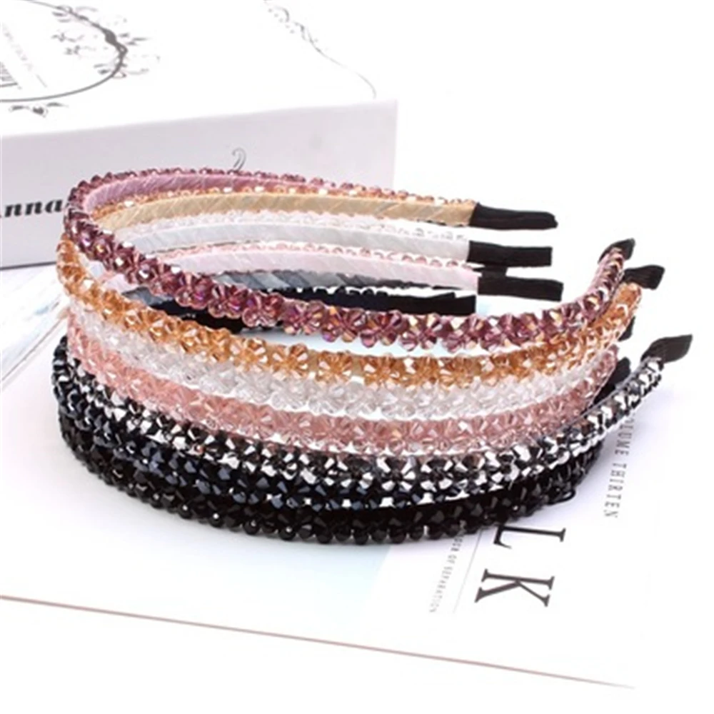 Korean crystal hair ornament high-end double row crystal hair hoop fish thread beaded handmade Headband JQ-018