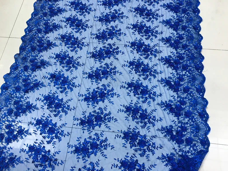 1meter price blue embroidered  mesh fabric cheongsam dress costume dance wear lace fabric