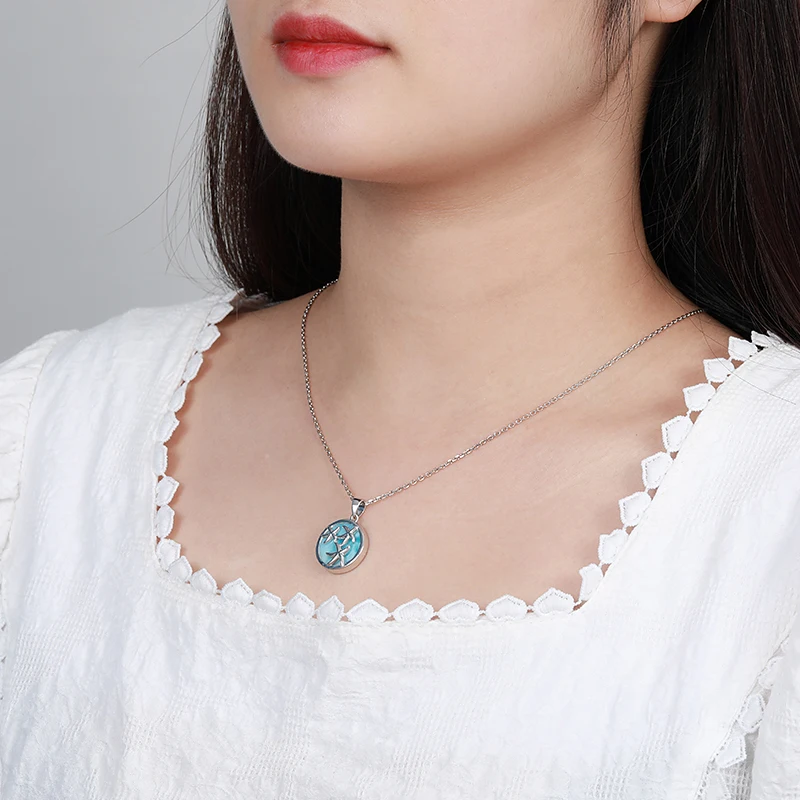 Sea Starfish Classic Charm 925 Sterling Silver Jewelry Gifts Natural Precious Dominica Larimar Pendant Necklace for Woman