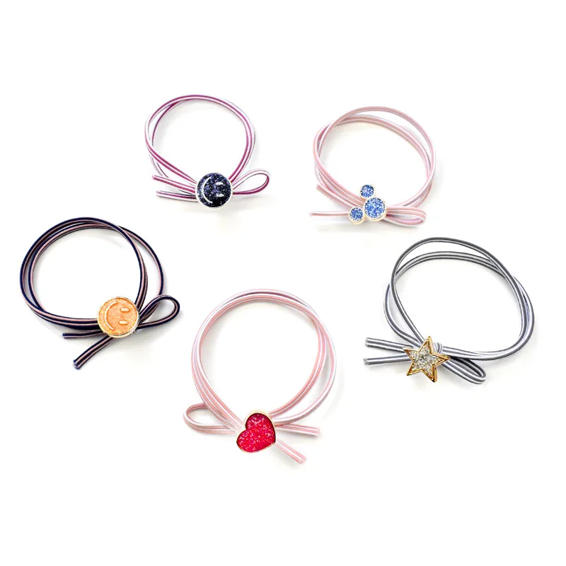 Striped Rubber Band Kids Girls Ponytail Holder Smile Star Heart Hair Ring Hair Rope Hair Holster Elastic Headwear Hair Accessory