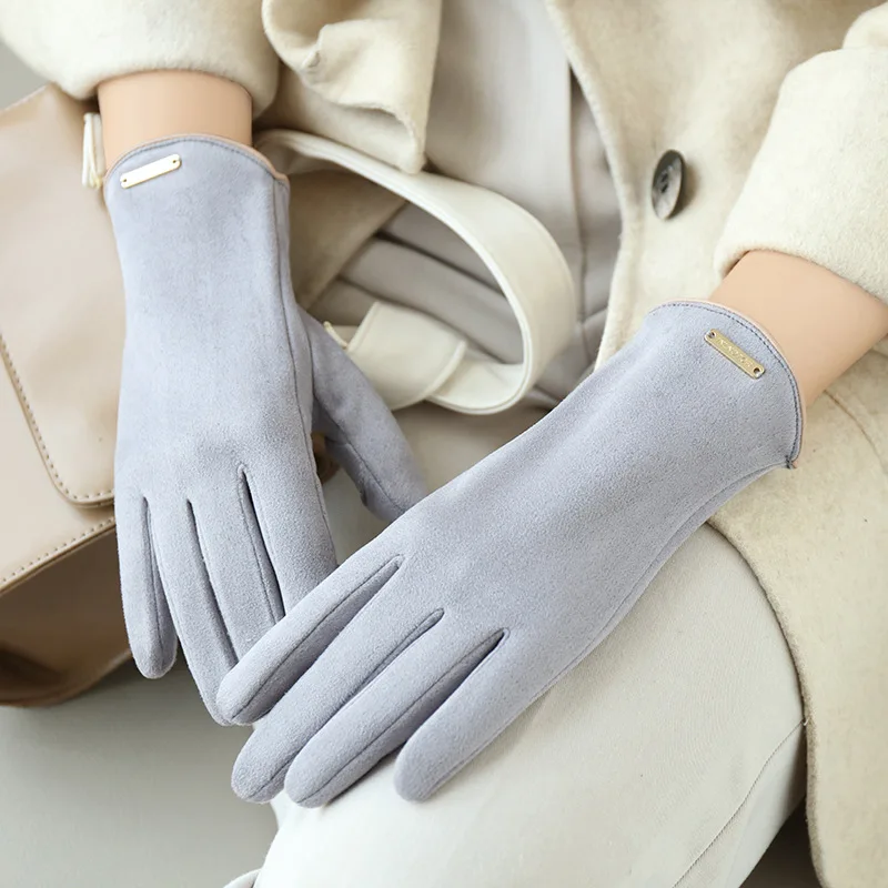 New Autumn And Winter Women Suede Keep Warm Thin Fleece Not Bloated Leaking Fingers Clamshell Cycling Fashion Elegant Gloves