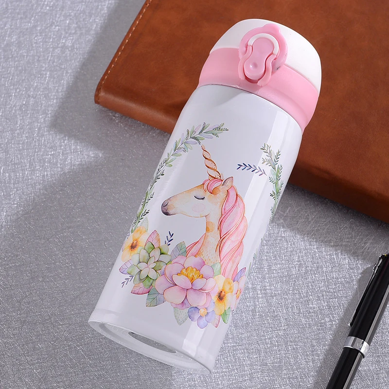 Cute Unicorn Thermos Bottle Stainless Steel Thermal Mug Bouncing Lid Water Bottle for Children Girls Gifts Portable Drinkware