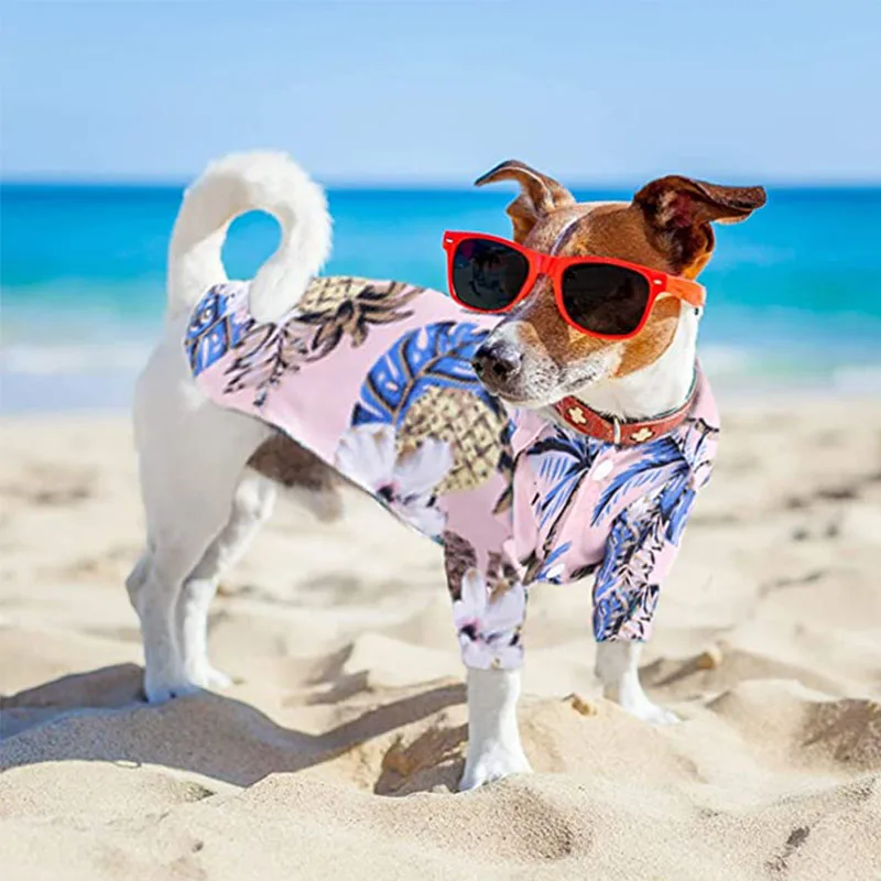 Pet Dog Clothes Hawaiin Floral Printed Pullover Shirt for Chihuahua French Bulldog Travel Beach T-shirt for Small Medium Dog