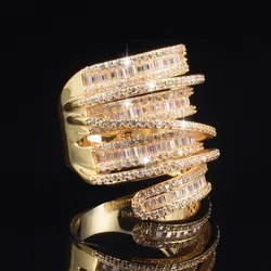 Luxury Pave set full Square T Simulated Diamond gemstone ring jewelry Women silver 14K gold Plated Cocktail Band Rings size 5-10