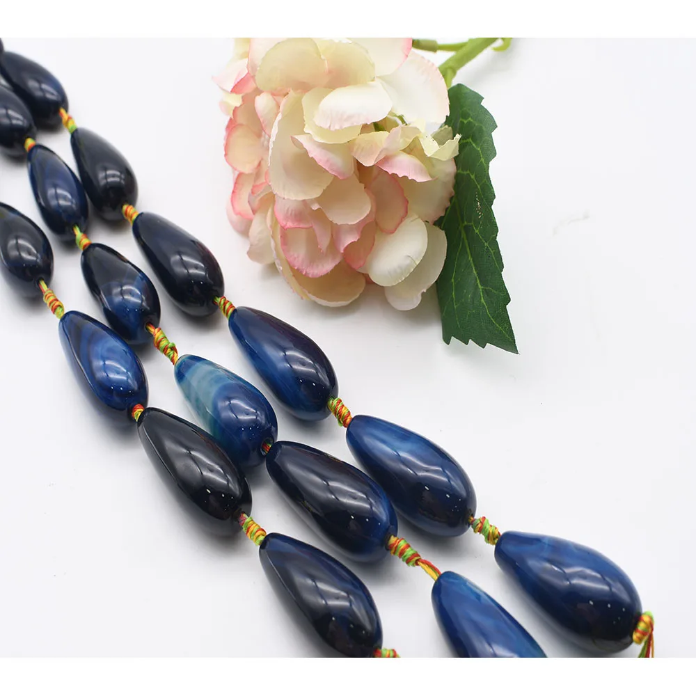 

48x21mm Natural water drop Enchanting blue stripe Agate stone beads For DIY Bracelet Necklace Jewelry Making Strand 15"