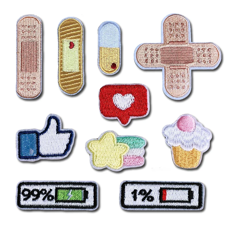 Cute battery power cake band-aid patch cartoon full embroidered children clothes patch decoration shoes and hats patching holes