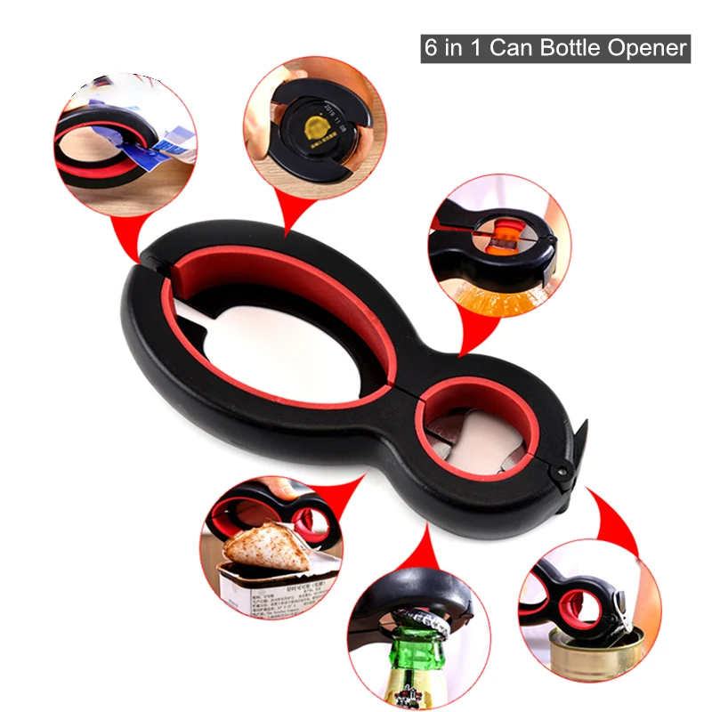 Multi Function Can Beer Bottle Opener 6 In 1 Jar Gripper Can Wine Beer Lid Twist Off Jar Opener Claw Kitchen Gadget Bar Tools