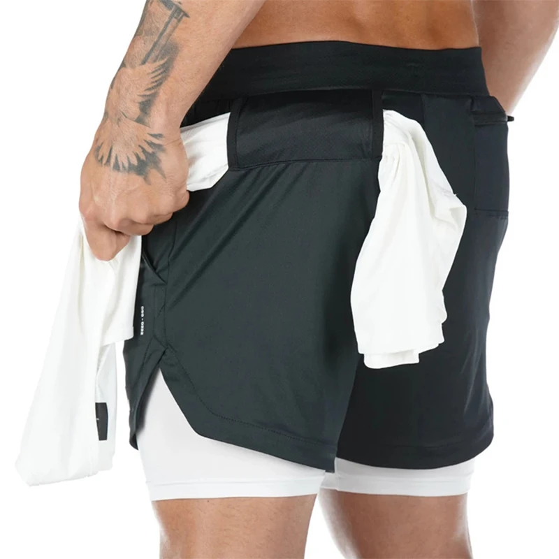 Short de course à séchage rapide pour homme, pantalon de sport, jogging, fitness, entraînement, gym, été, 2 en 1, 2020