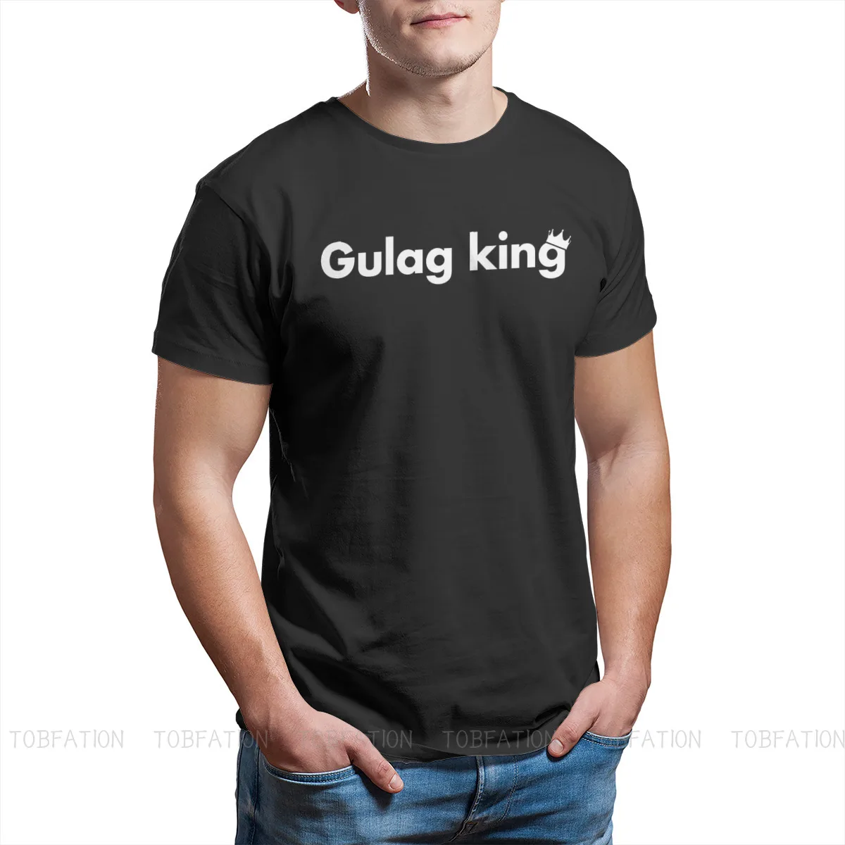 COD Black Ops Cold War Gulag King  Warzone Classic T Shirt for Men Anime Crewneck Cotton New Tops Tshirt