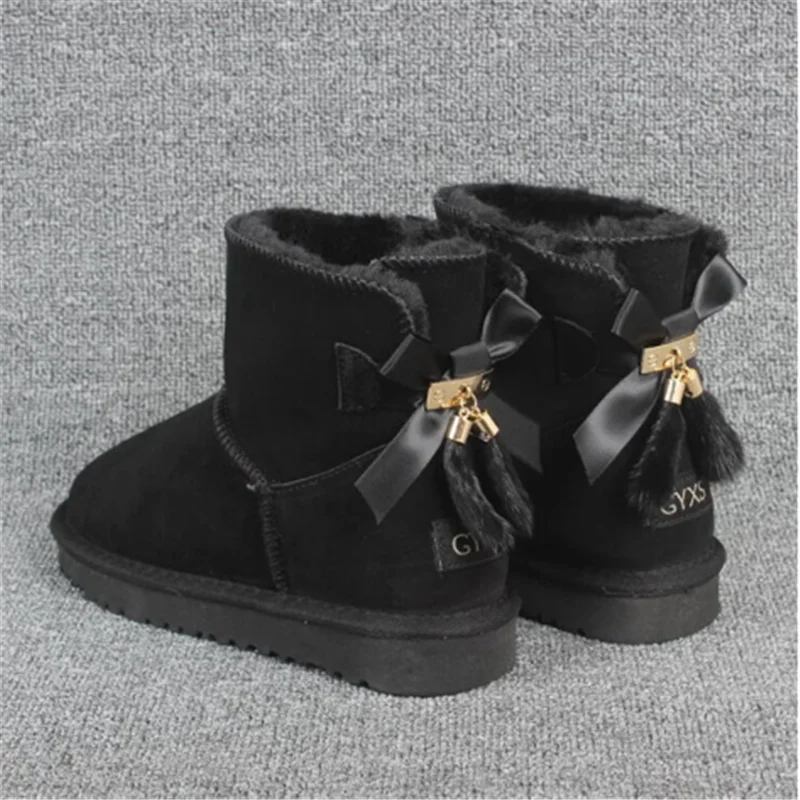 Winter Women Short Ankle Leather Snow Boots Lady Girls Warm Plush Soft Bottom Girls Short Boots Waterproof Non-slip Cozy Shoes