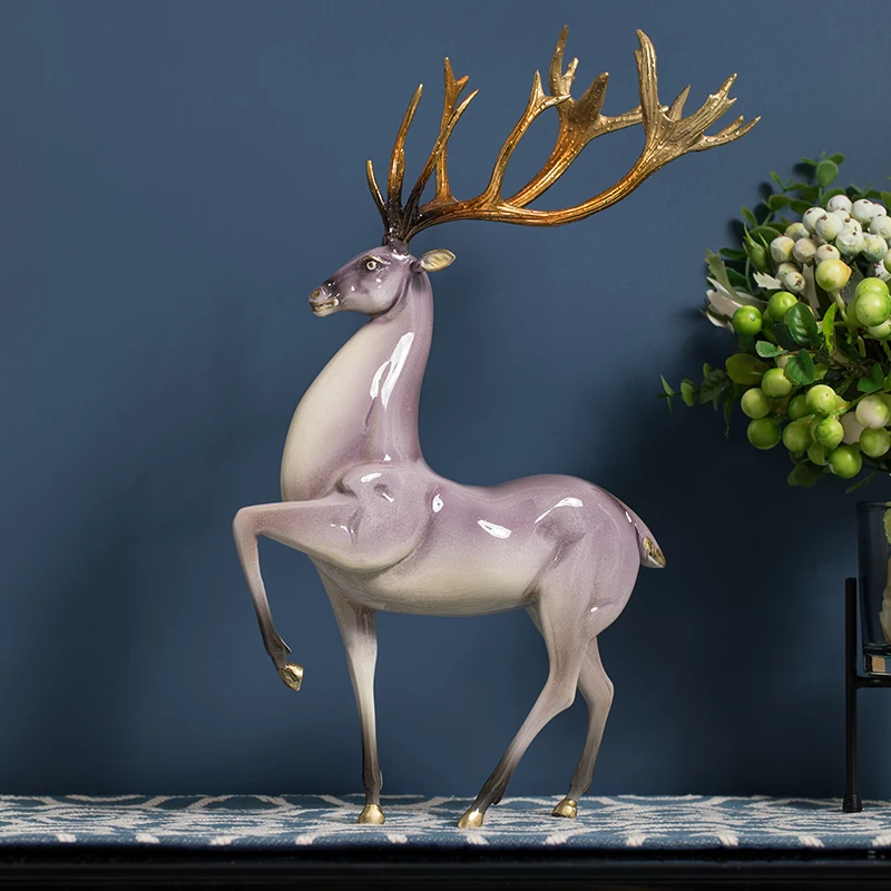 Copper Lucky Rich Deer Decoration Living Room TV Cabinet Entrance Cabinet Ornament Furnishing Moving into the New House Gift