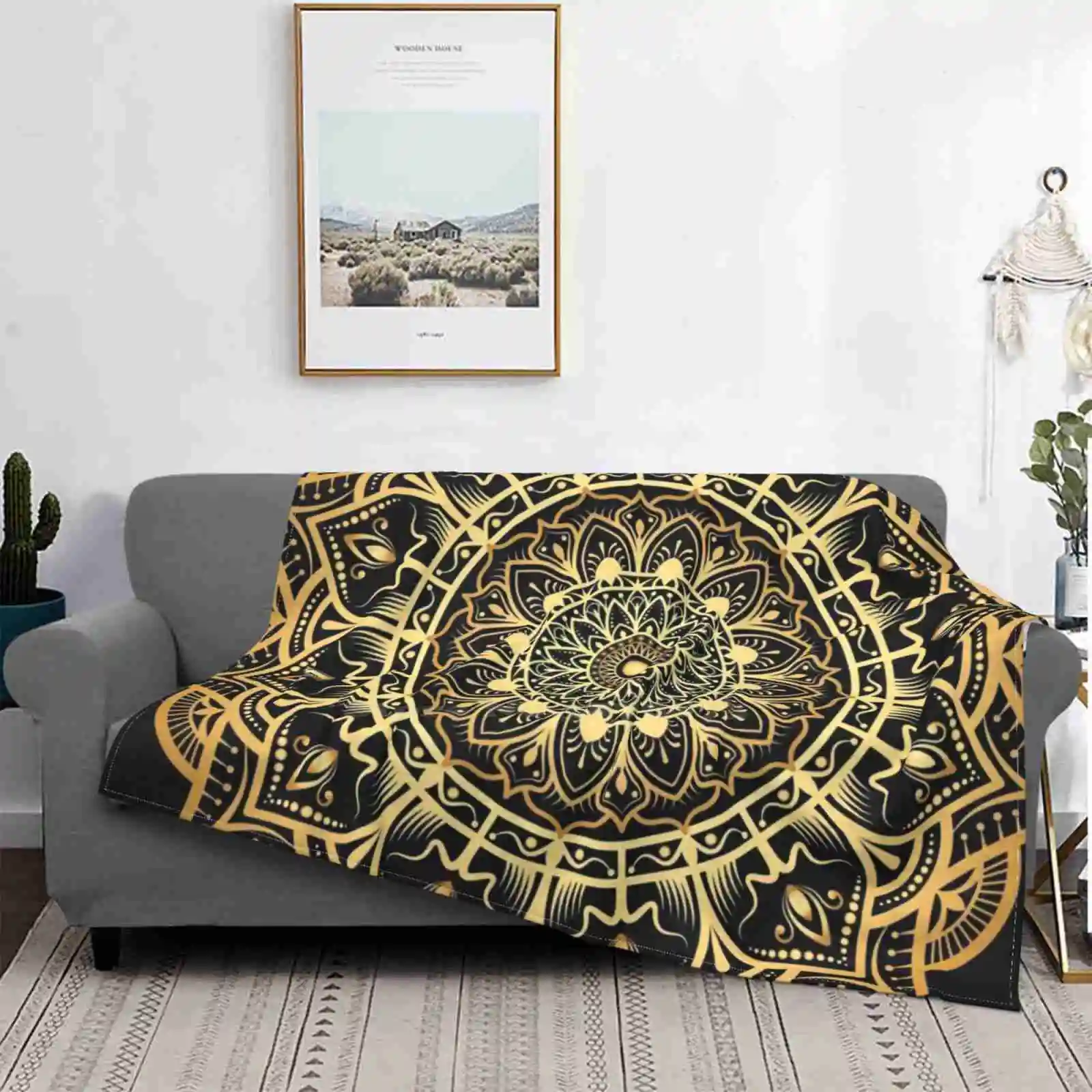 Luxury Gold Gradient Mandala Air Conditioning Blanket Travel Portable Blanket Symbol Round Islam Style Wallpaper Texture Frame