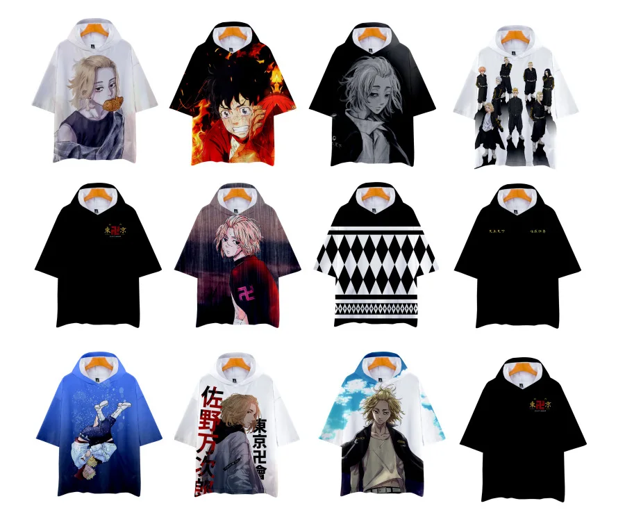 

3D Printing Anime Short Sleeve Tokyo Revengers Hanemiya Kazutora Captain Cosplay Costume Loose Hoodies Adult Uniform Party