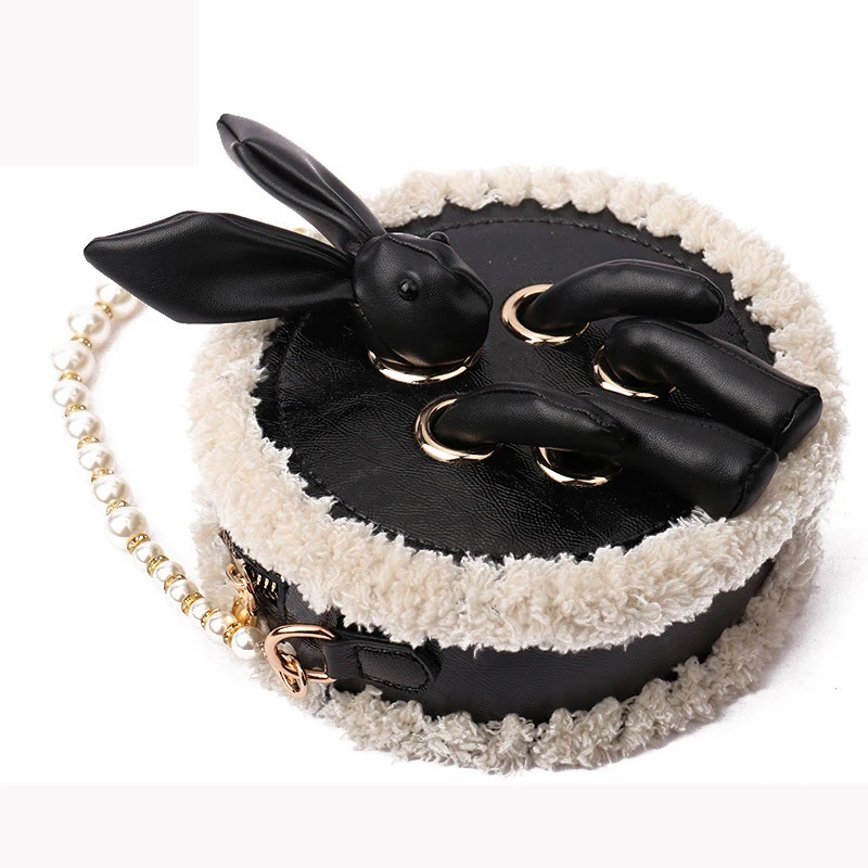 2PCS New Leather Rabbit Crochet Bag Cover Bottom Hand Woven Bag Accessories Fashion DIY Round Plate Cussion With Rope Hole