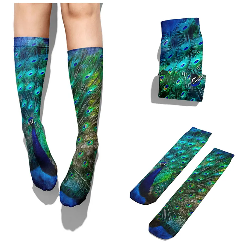 Novelty Funny Peacock Graphic Socks Women Funny Straight Sock Unisex Socks For Women Harajuku Fashion Long Crew Squirrel Sock