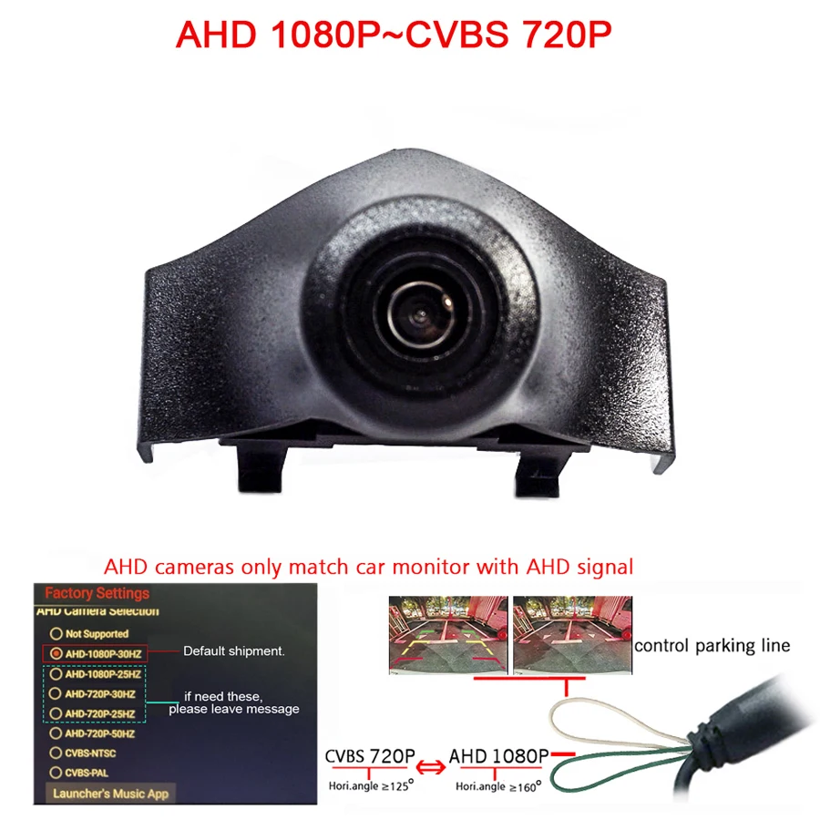 

180deg fisheye AHD 1920*1080P Car Front grille Camera for Audi Q7 2016 2017 2018 2019 front view camera CVBS 720P night vision