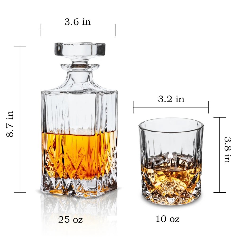 Crystal Whiskey Decanter Set 25 oz Liquor Bottle Carafe & Whisky Glasses, Rock Barware for Home Bar Party, 7-Pieces