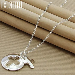 DOTEFFIL 925 Sterling Silver Round Cross Pendant Necklace 18 inch Chain For Women Wedding Engagement Party Jewelry