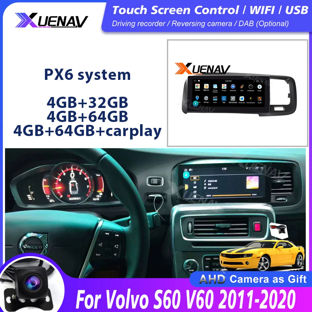 Car Multimedia Player For Volvo S60 V60 2011-2020 Android Car Radio GPS Navigation PX6 Auto Stereo Audio Receiver 2 DinHead Unit