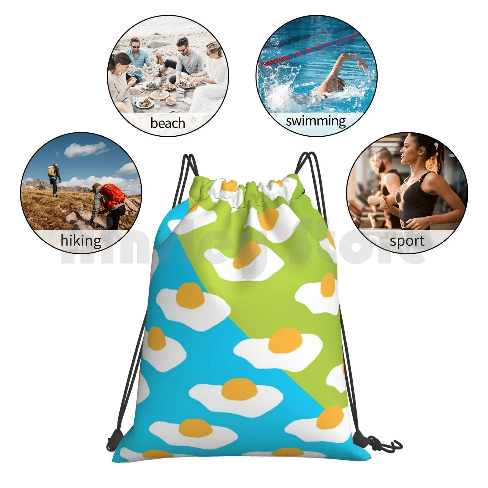 حقيبة ظهر برباط على شكل بيضة (أزرق وأخضر) حقيبة ركوب الخيل والتسلق حقيبة صالة الألعاب الرياضية بيض ممتاز طعام أزرق وأخضر ممتاز #6