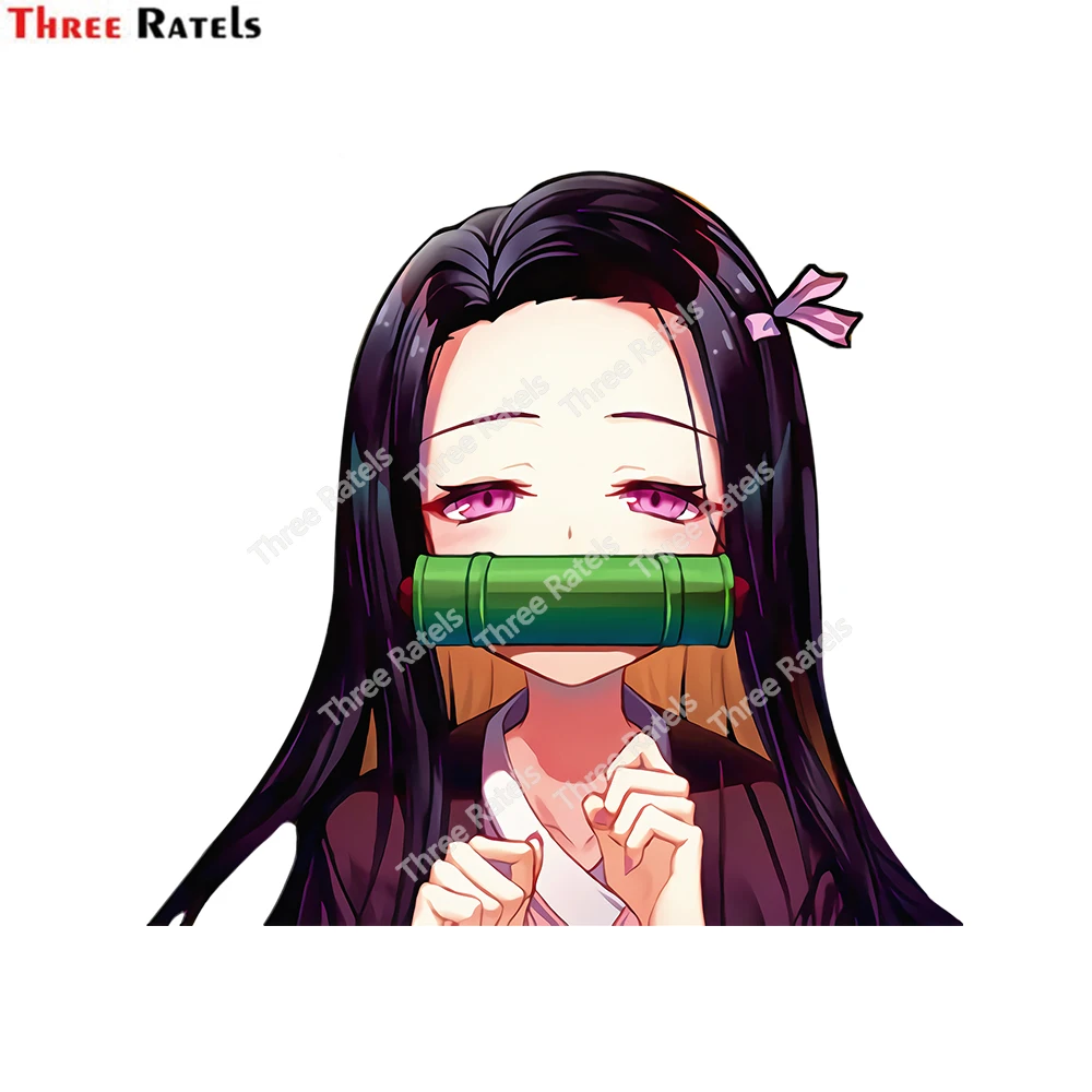 Three Ratels E507 Peeking Nezuko Kamado v1 Demon Bamboo Gag Cute Otaku Waifu Anime Manga Girl Car Vinyl Sticker Decal