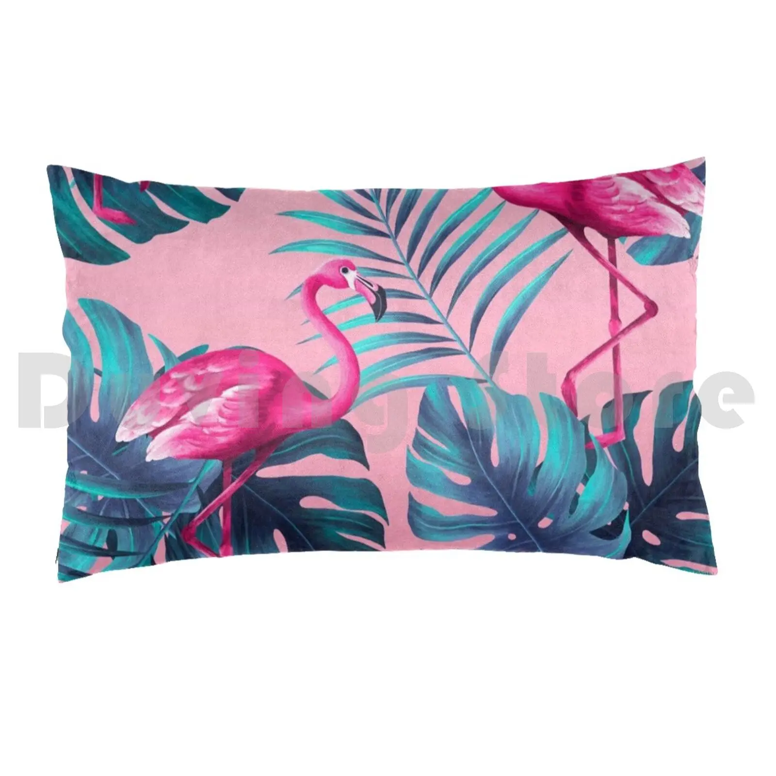 Pink Flamingo With Monstera Plant Pillow Case Printed 50x75 Pink Aesthetics Japan Florida Florida