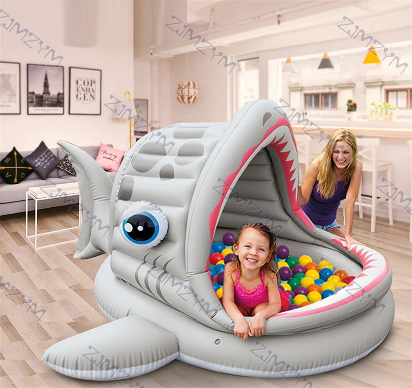 57120 Shark Ocean Ball Pool Indoor Baby Inflatable Toys Shade Paddling Pool Baby Bath Ball Pool With Pump 201*198*109cm