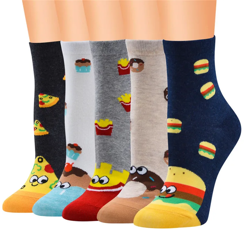 Size 33-39 Women's Cartoon Funny Short Sock Cotton Cute Harajuku Coke Burger Cake Fries Donuts Pizza Autumn Winter Girl's Sox