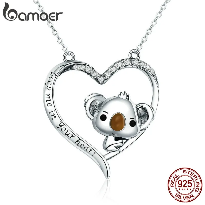 BAMOER High Quality 925 Sterling Silver Lovely Koala in Heart