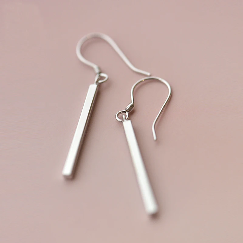 925 Sterling Silver vertical bar kolczyki dla kobiet moda biżuteria srebrna-biżuteria pendientes