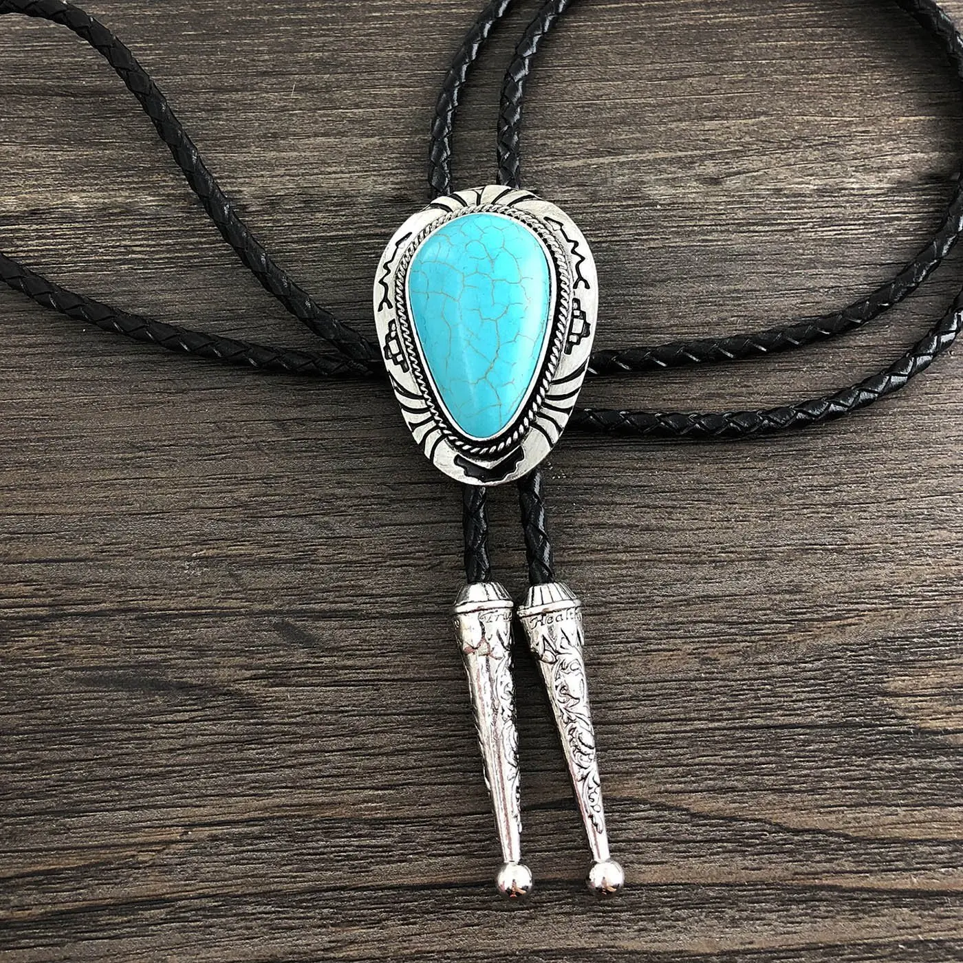 

Blue turquoise bolo tie for man handmakde Indian cowboy western cowgirl zinc alloy necktie