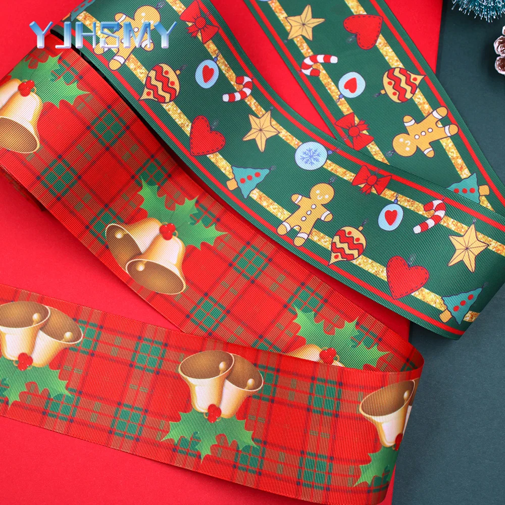 3” 2 Yards Double side Christmas Grosgrain Ribbon DIY Handmade Children Bow Wedding Decoration Gift Packaging Materials