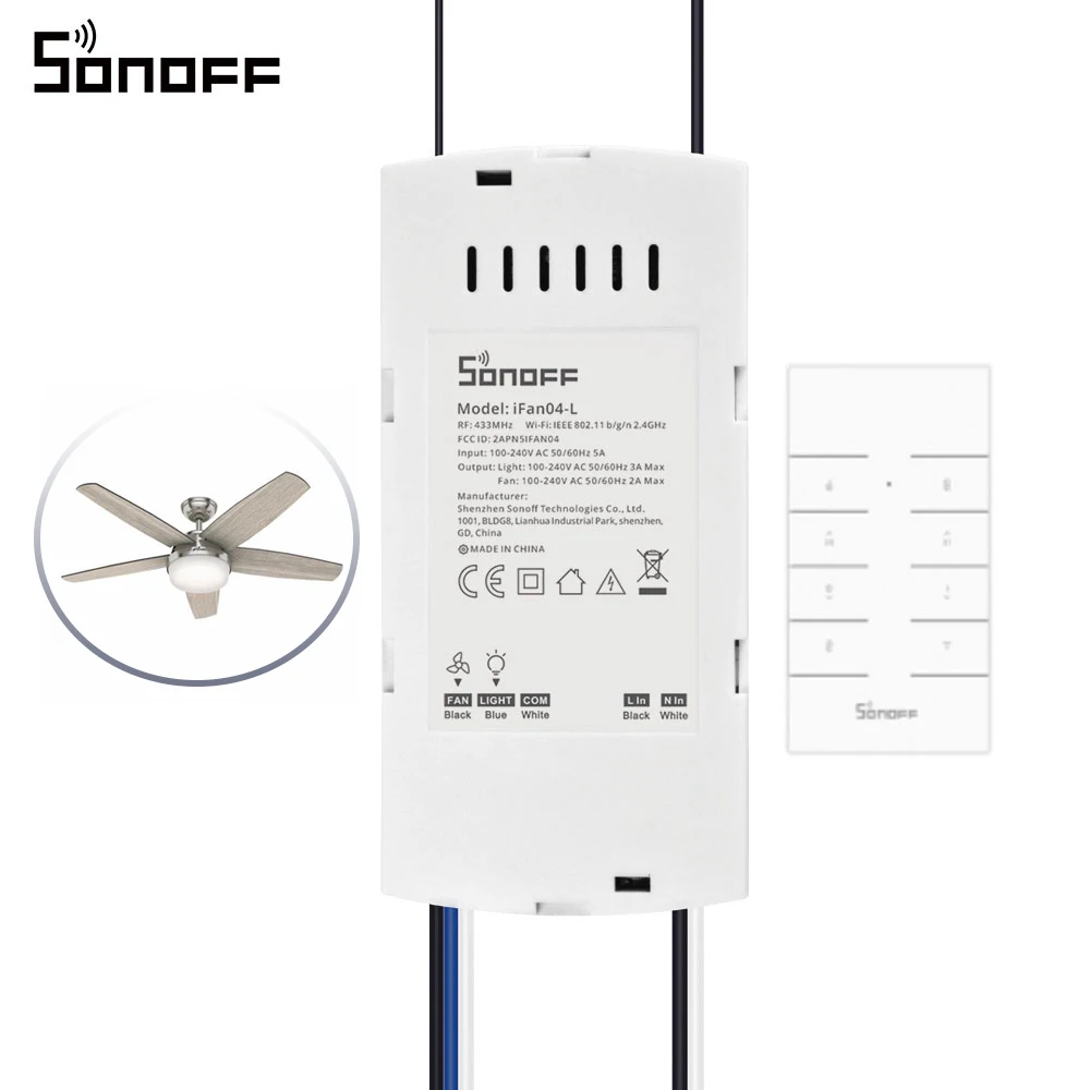 SONOFF iFan04-L iFan03 Wifi Ceiling Fan Controller Smart Switch Smart Fan Light Controller RF / APP Remote Control For Alexa