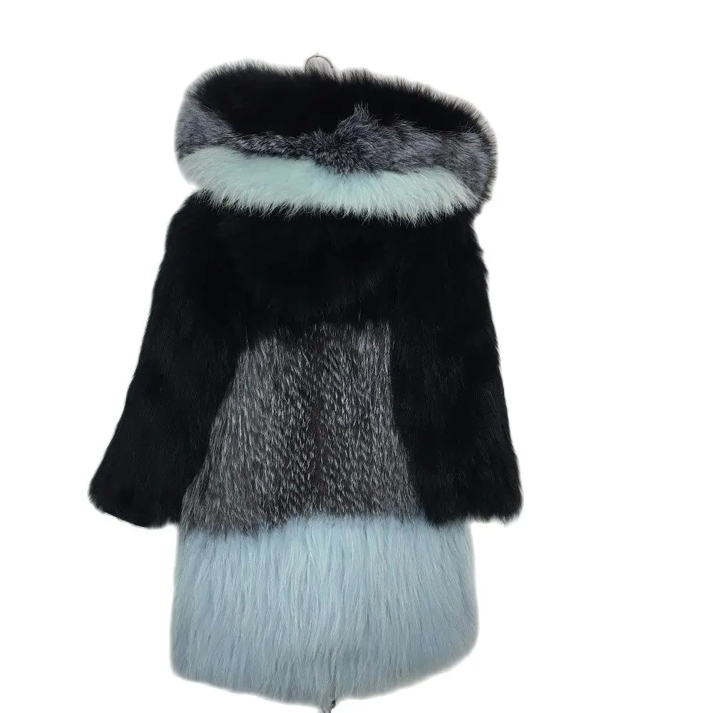 Long Black Fashionable Fur Parka Winter New Style Fully Knitted Real Fur Style Both Side Wear Luxury Customized Style