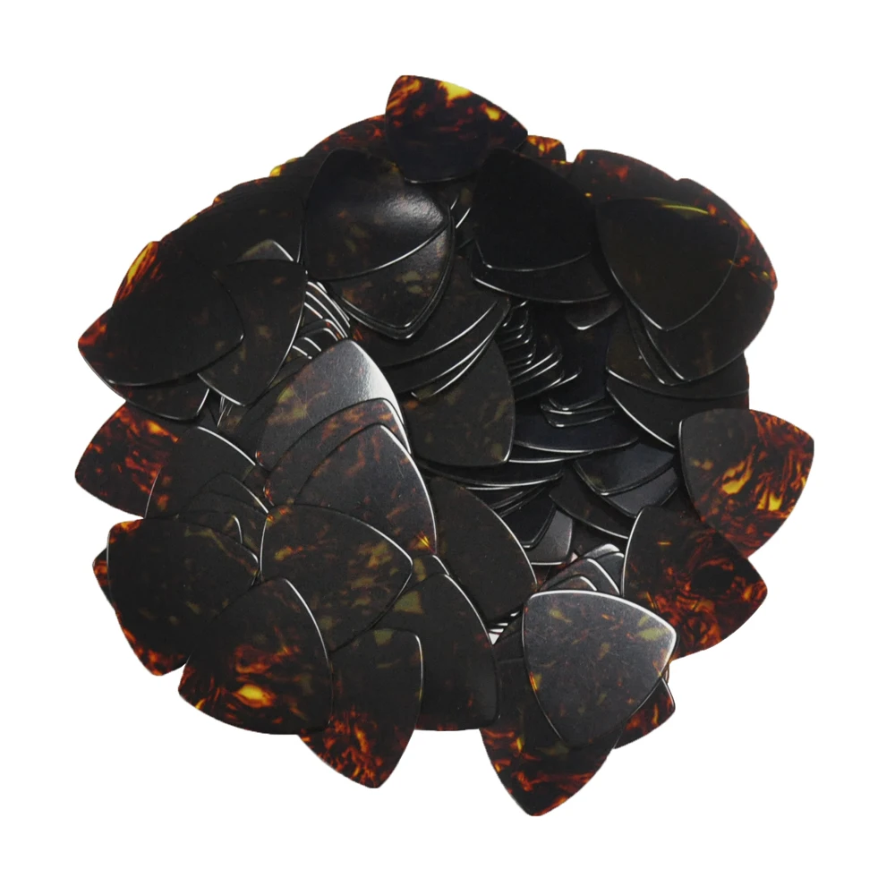 100pcs Rounded Triangle Celluloid Guitar Picks Plectrums Brown Tortoise 0.71mm 0.96mm