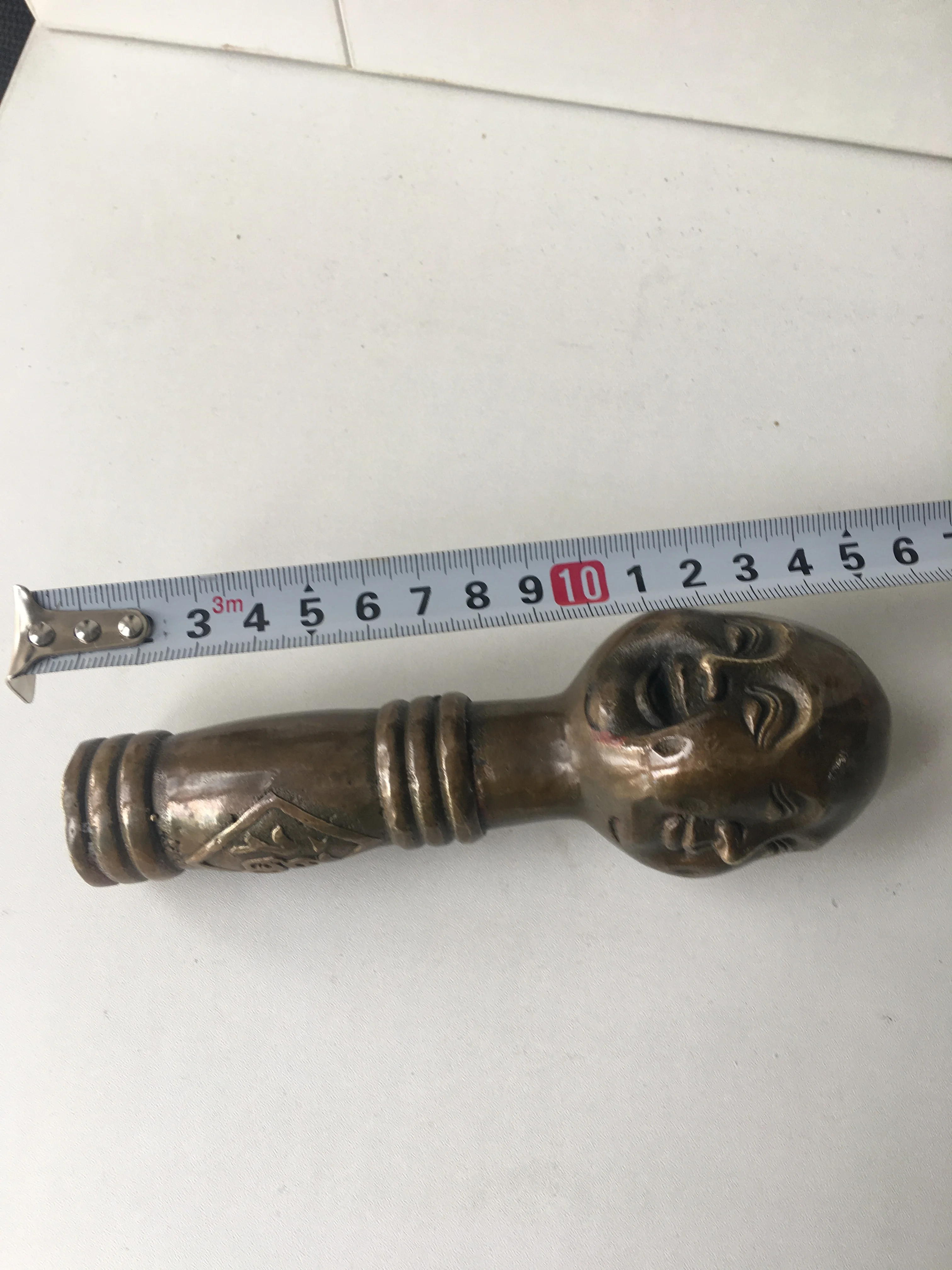 15CM Bizarre WALKING STICK cane Accessory Four-Faced  Buddha Head Cane Head Bronze Statue