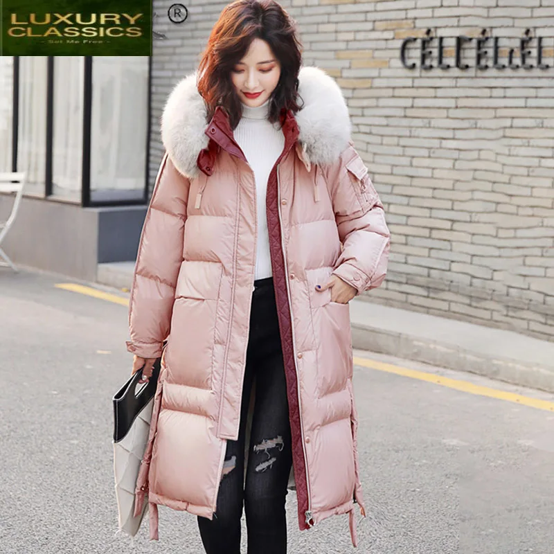 

High Quality Women's Winter Down Jacket 90% White Duck Down Coat Female Hooded Parkas Woman Fox Fur Collar Abrigo Mujer