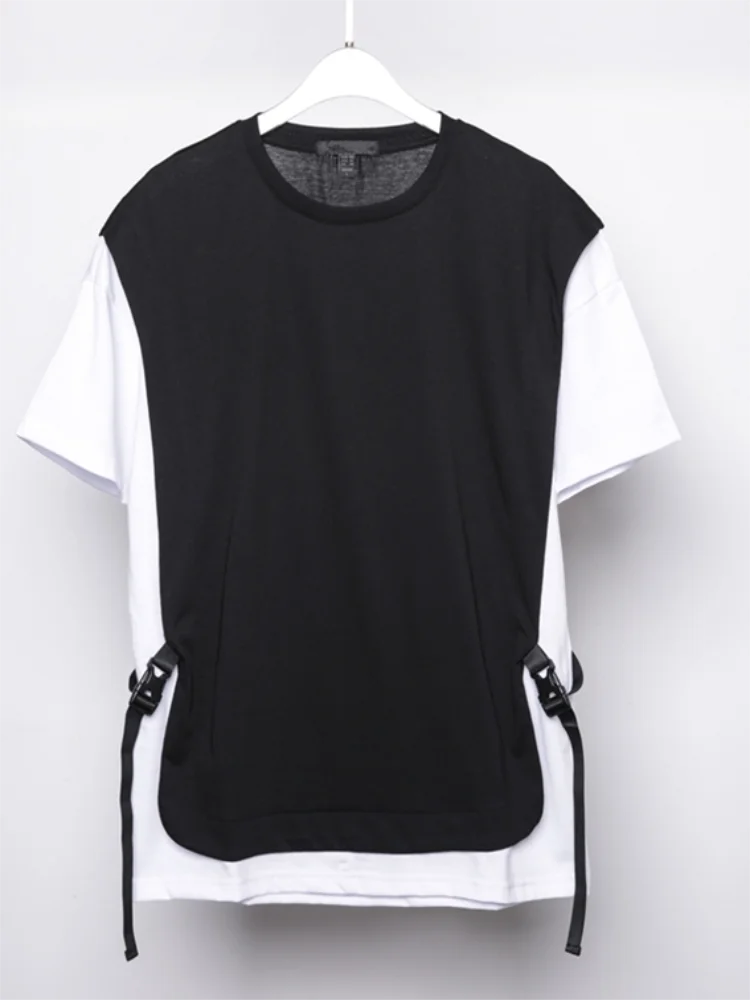 

Men's Short Sleeve T-Shirt Summer New Solid Color Round Collar Stitching Design Youth Fashion Trend Versatile T-Shirt