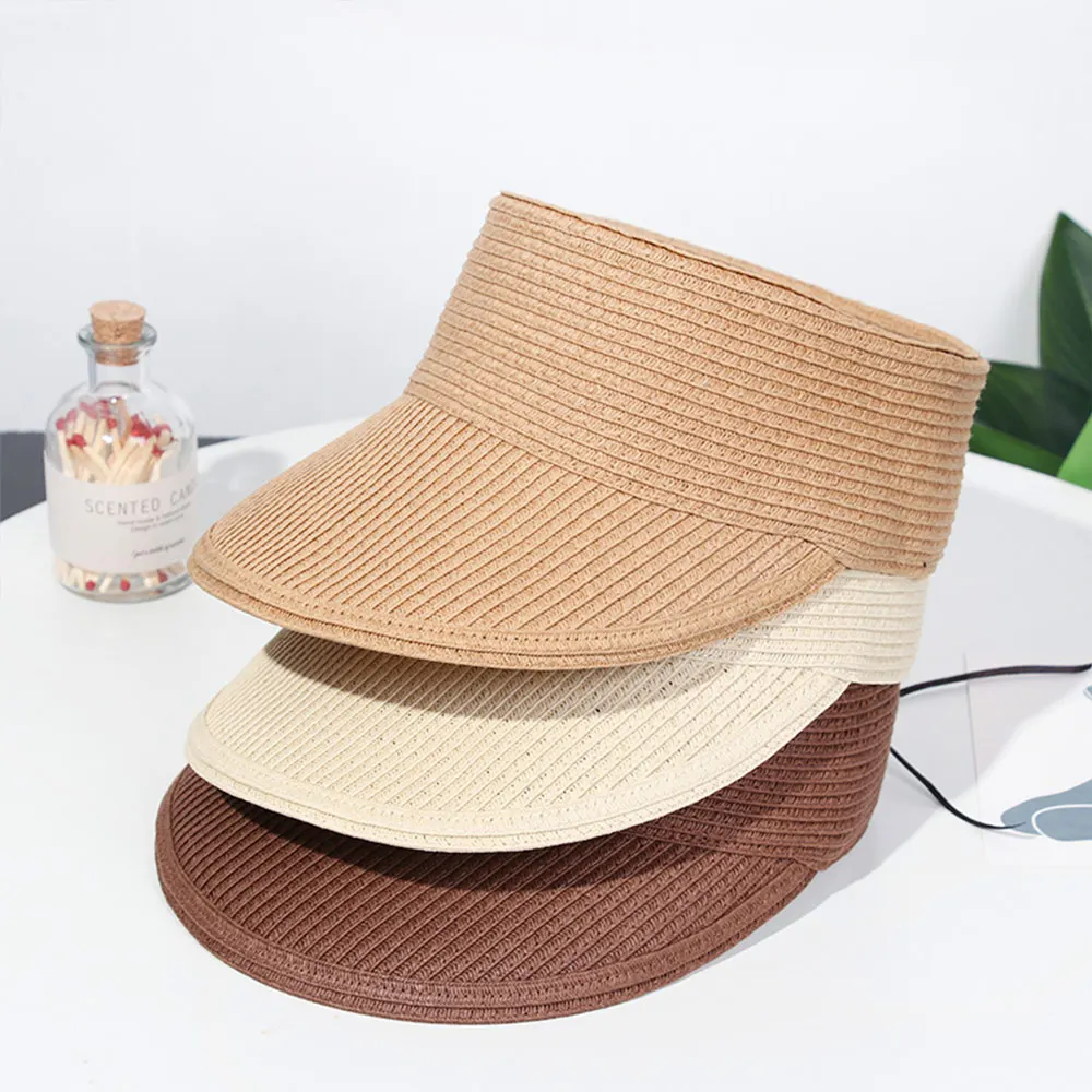 2023 Women\'s Summer Hat Foldable Portable Beach Straw Cap Sun Visors Protection Outdoor Sport Fishing Beach Wide Brim Female Cap