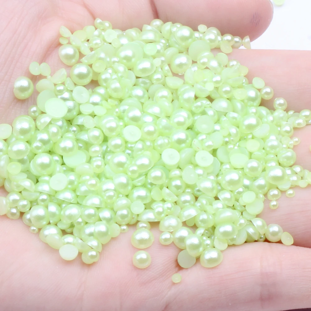 Light Green Half Round Beads 2mm-12mm And Mixed Sizes 50-1000pcs Non Hotfix Flatback Resin Pearls DIY 3D Nails Art Jewelry