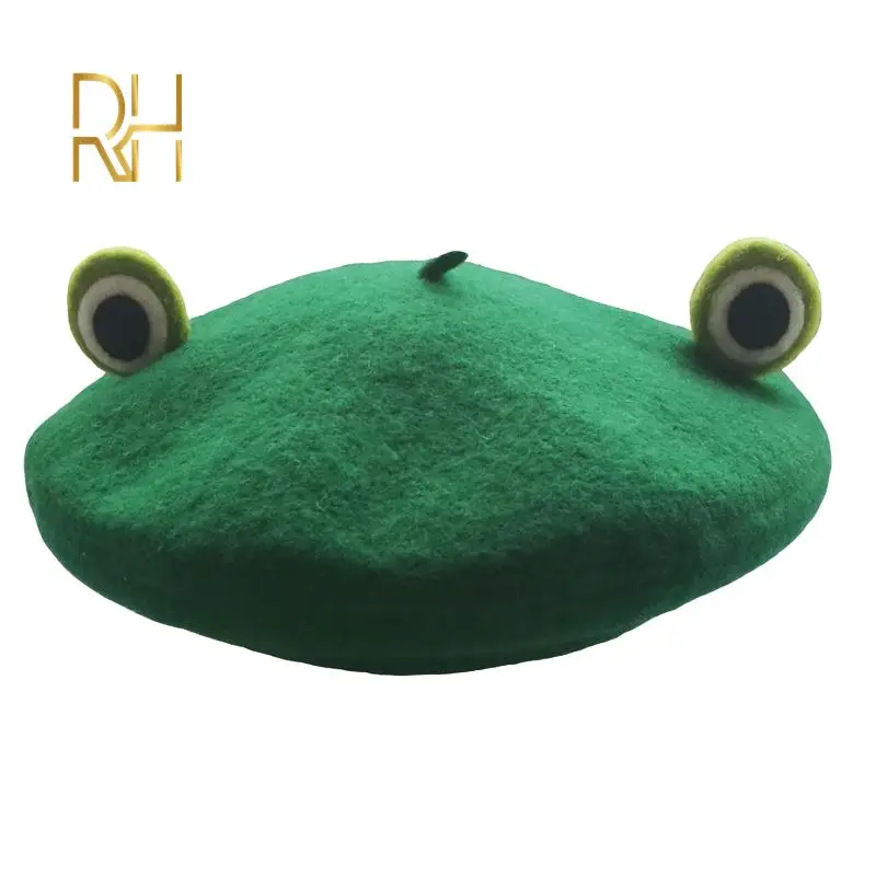 New Cute Frog Big Eye Wool Beret Girls Women Painter Hat Fresh Novelty Gift Green Handmade French Berets