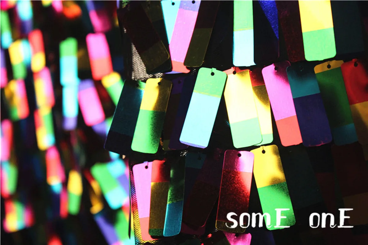 Sequined Mesh Gauze Fabric Multicolour Geometric Square DIY Background Decor Props Skirt Dress Stage Clothes Designer Fabric