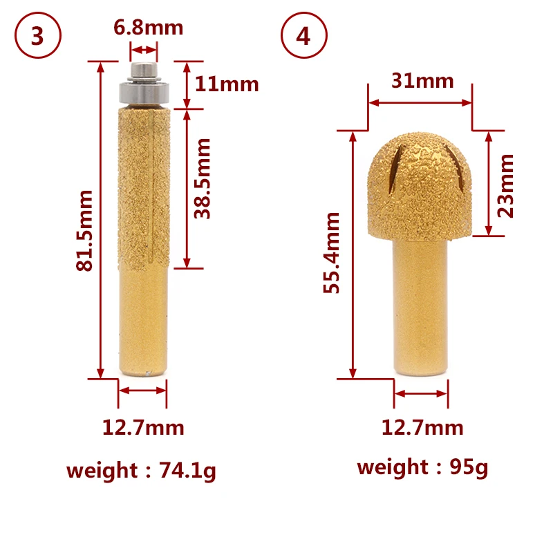 1 stücke 1/2 "Schaft Vakuum Gelötete Diamant Router Bits für Granit Marmor Router Cutter Profiling Schneiden Stein Rand gravur Werkzeuge – Detail 2