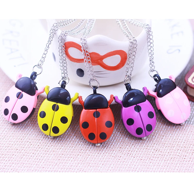 nuovi bambini ragazzi ragazze cartone animato coccinella collana orologi da tasca bambini piccoli studenti adorabile simpatico orologio elettrico flip 9 colori