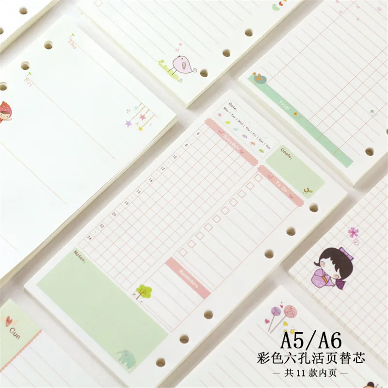 A5 A6 Loose Leaf Kawaii 45 Sheets Loose-leaf Notebook Paper Refill Spiral Binder Index Inside Page Daily Monthly Weekly Agenda