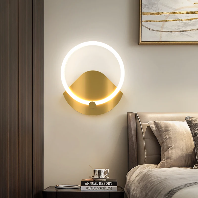 Gold Color Modern brief bedroom study wall lights simple bedside lamp Creative Living room wall lamps Sconce Fixtures 90-260V