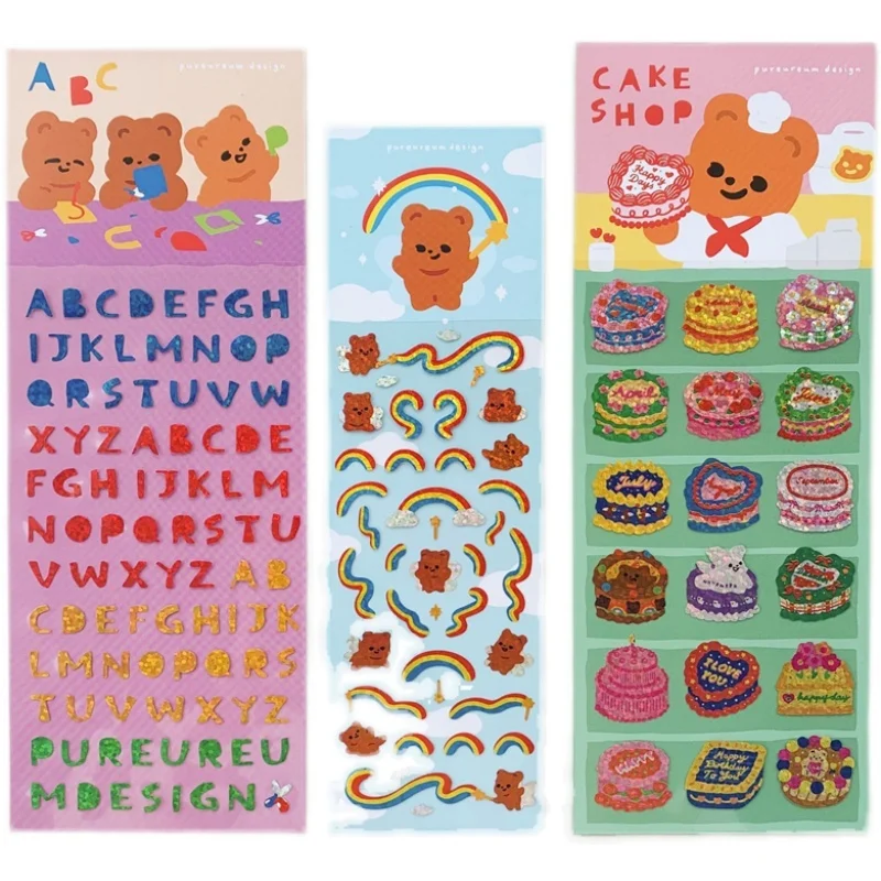 1Pc Koreanische Hohe Qualität Cartoon Wenig Bär Kuchen Glitter Laser Band Aufkleber Nette Schreibwaren DIY Tagebuch Album Dekorative Aufkleber