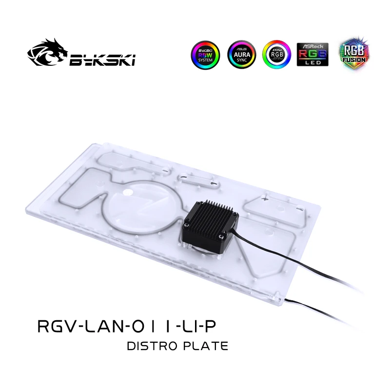 Bykski Distro Plate For Lian Li PC-O11 Dynamic - Front Panel - PMMA w/ Pump + w/ 5v Addressable RGB，RGV-LAN-O11-LI-P